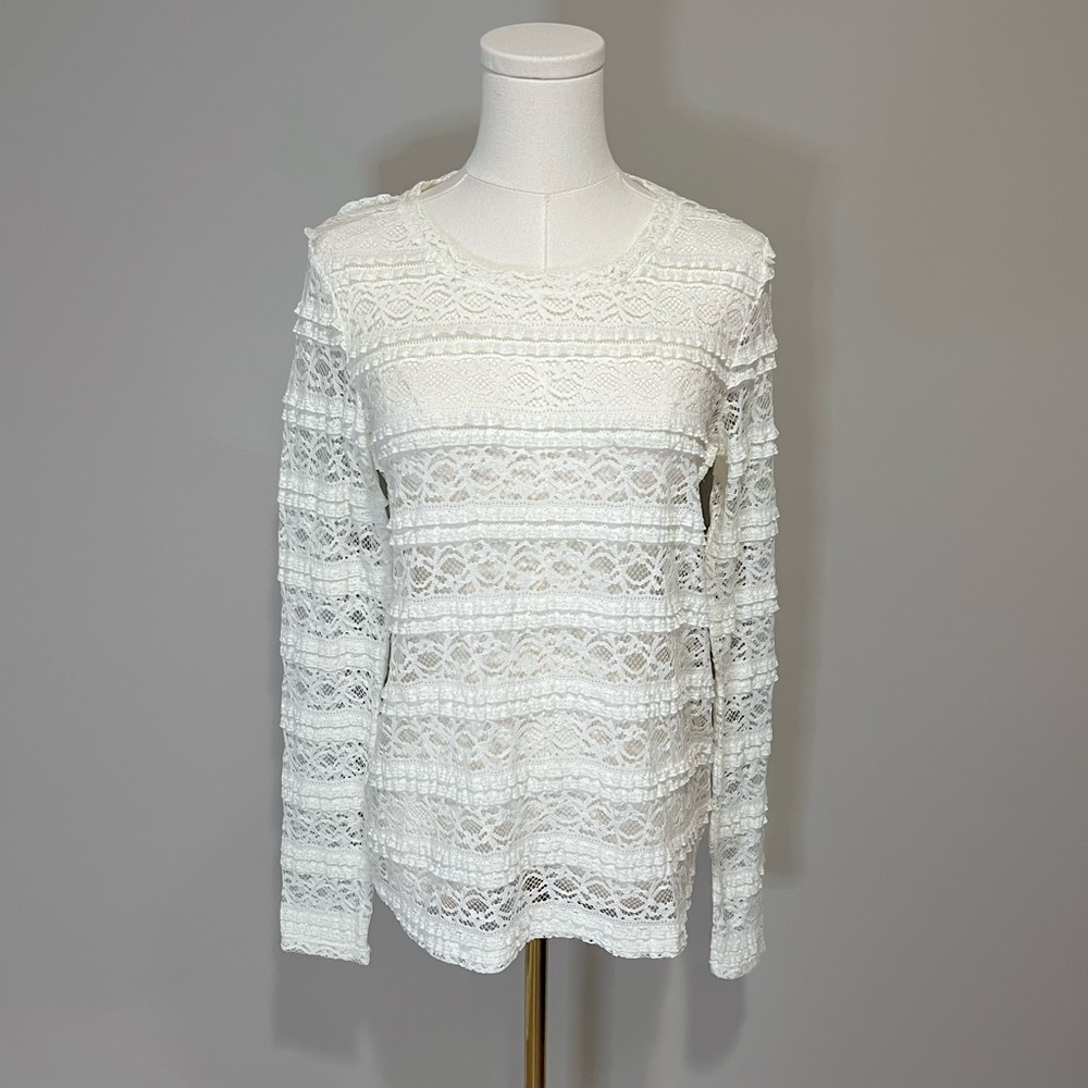 Lord & Taylor Lace Sheer Long Sleeve Top Size M